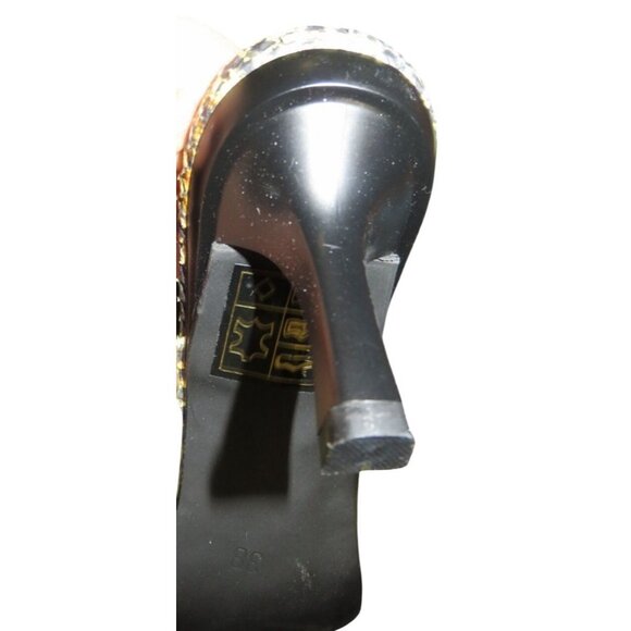 F Mode Verdon Green Viper Anis Snakeskin Italian Leather Square Toe Kitten Mules - Picture 9 of 14